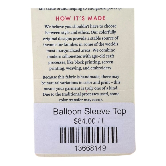 Mata Traders Balloon Sleeve Top – Size L - Picture 13 of 13